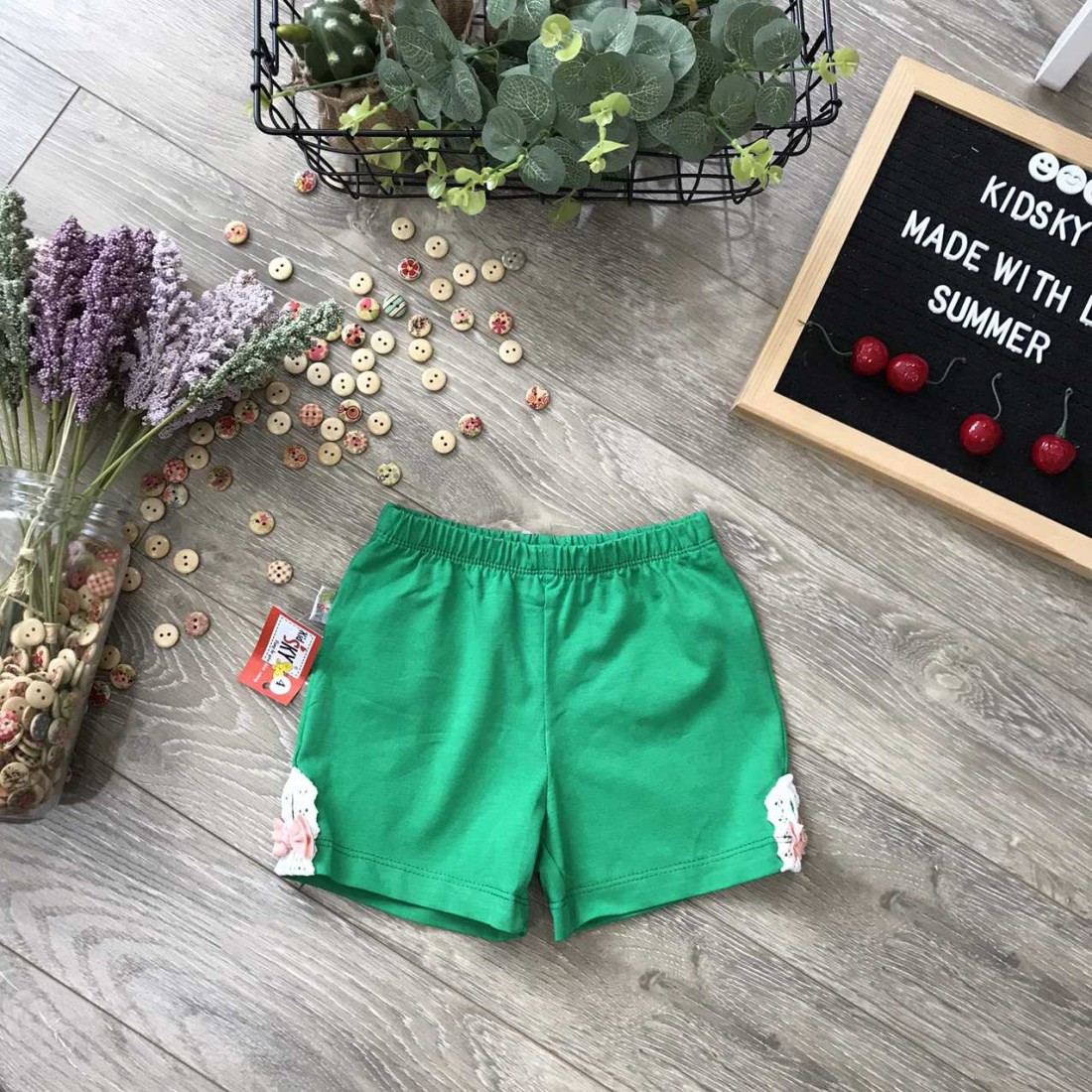 Quần đùi cotton ren gấu xuân hè bé gái size 3-8  -Q4926-